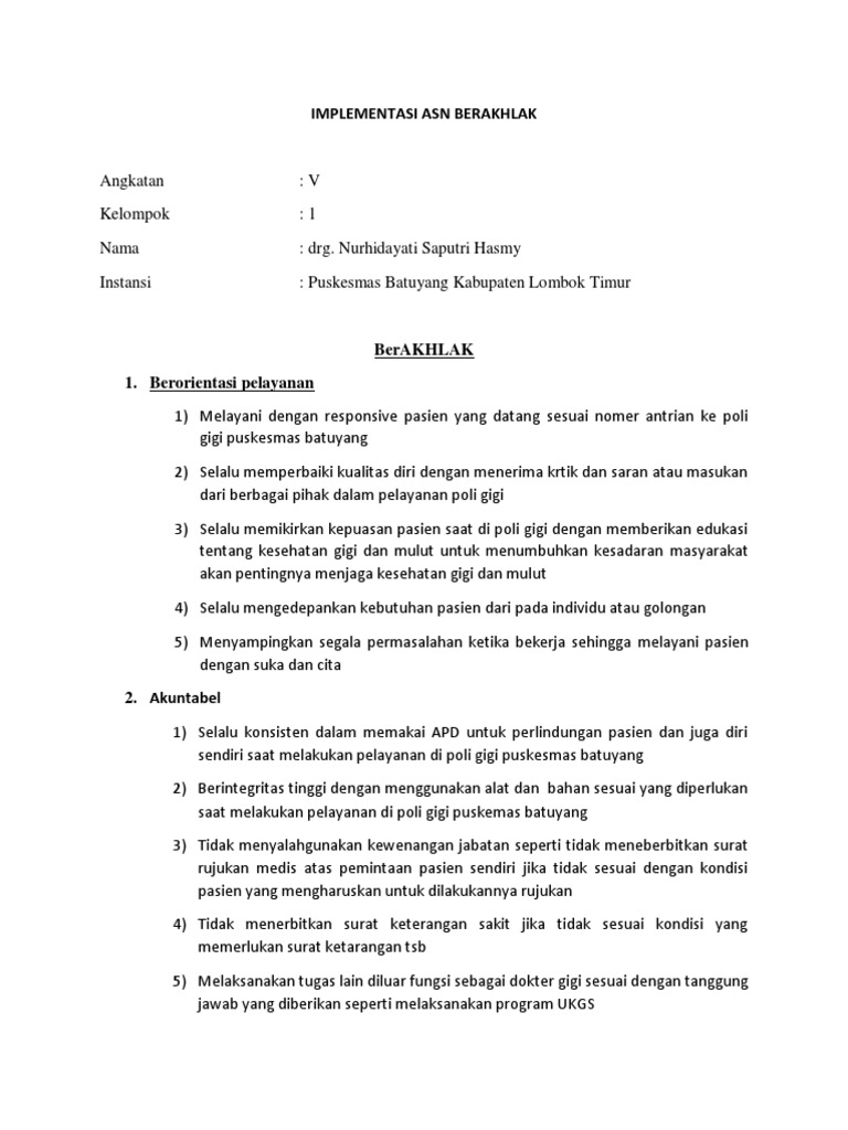 Implementasi Asn Berakhlak Pdf