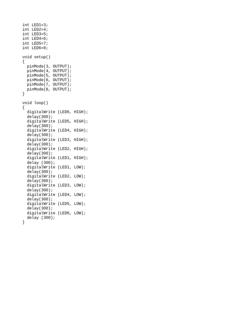 Sequentially Lighting Up Six LEDs Using Arduino | PDF
