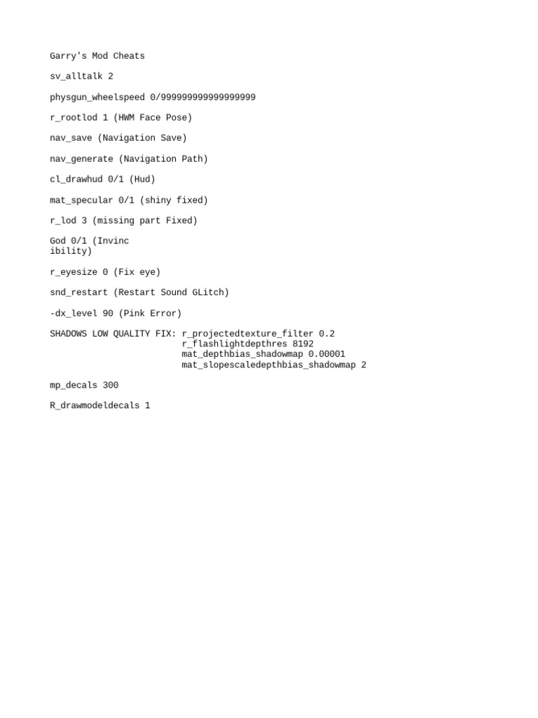 Garry's Mod Cheats (Posing) PDF
