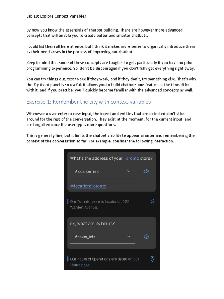 Context Variables in Chatbots | PDF | Variable (Computer Science) | Concept