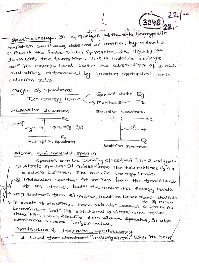 Spectroscopy Notes For First Year Engineering PDF