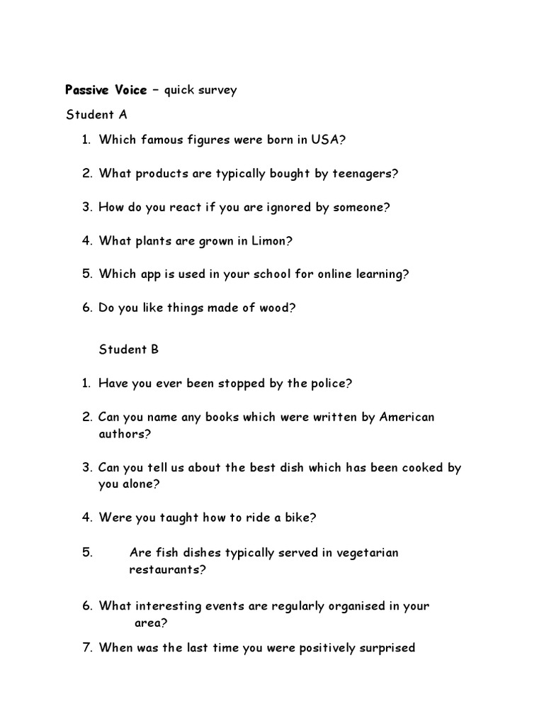 Passive Voice Quick Questionnaire Conversation Topics | PDF