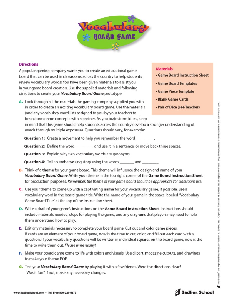 Vocabulary Board Game | PDF | Communication | Cognitive Science