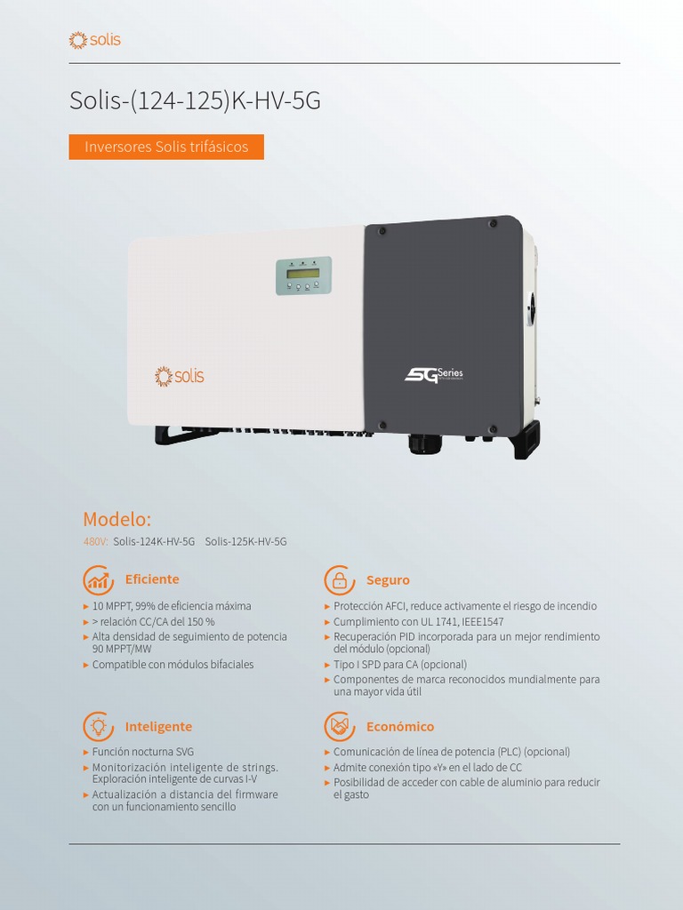 Inversor Solis 124K-HV-5G Ficha Técnica | PDF | Ingenieria Eléctrica ...