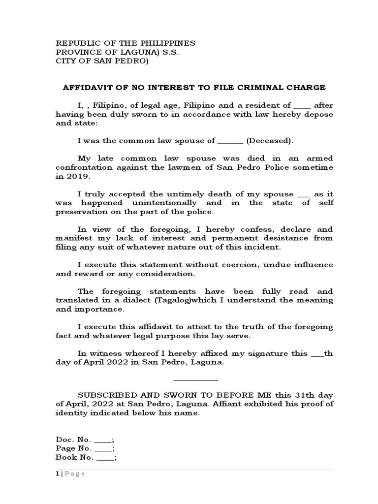 Affidavit of Desistance in Tagalog | PDF | Social Science