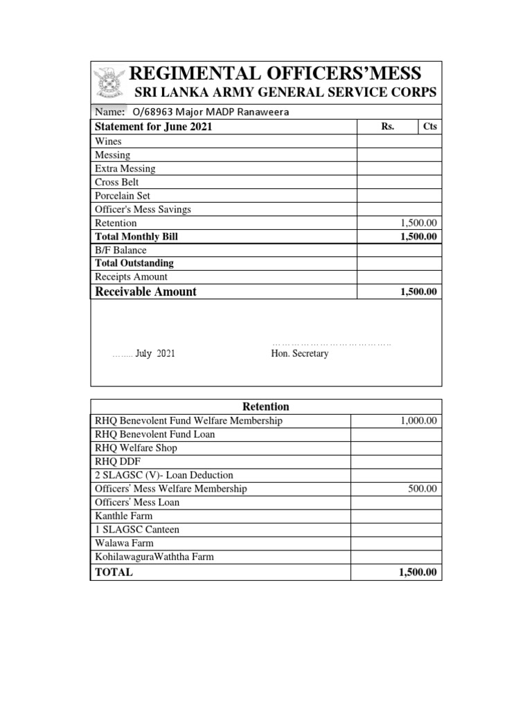 Regimental Officers'Mess: Sri Lanka Army General Service Corps | PDF ...
