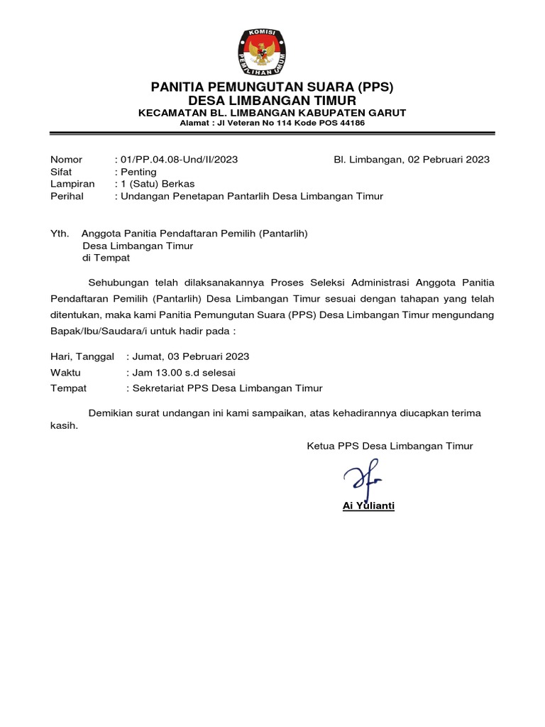 Undangan Rapat Pantarlih | PDF