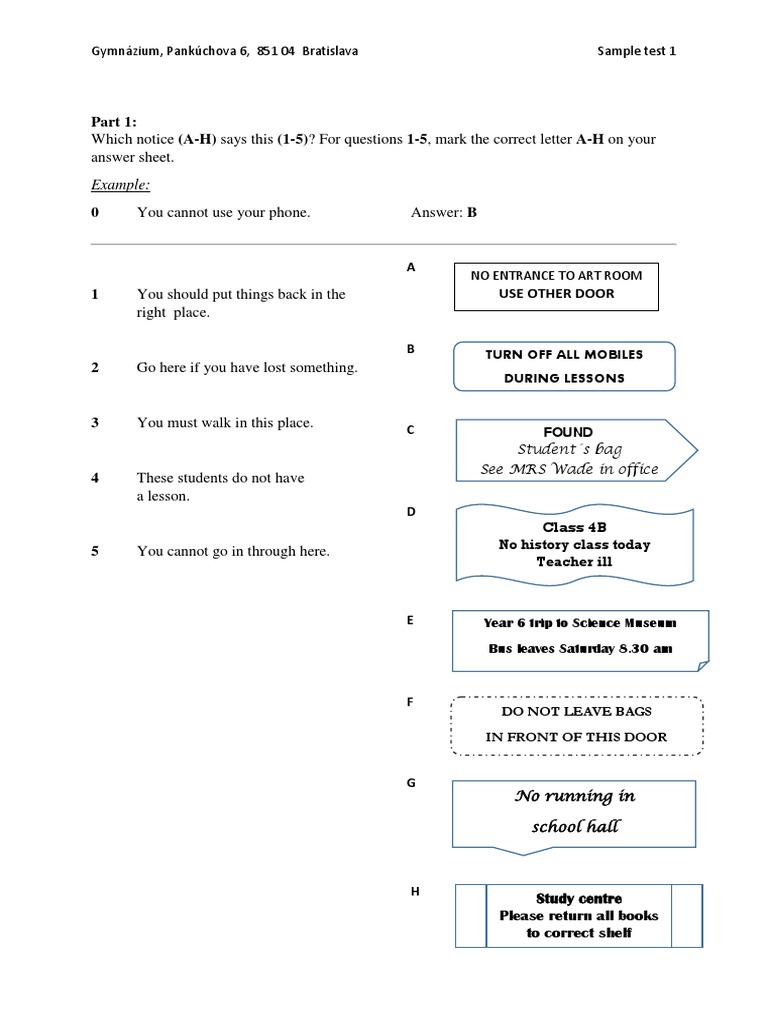 Pripravny Kurz Sample Test AJ 1-1 | PDF | Swimming (Sport)