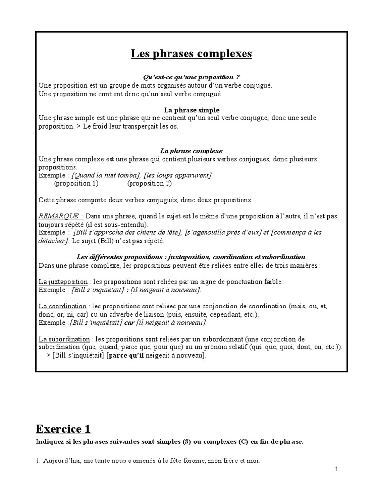 Exercices sur les phrases complexes | PDF | Clause | Phrase