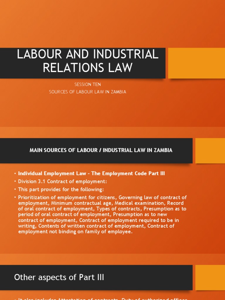 Sources of Labour Law in Zambia PDF Occupational Safety And Health