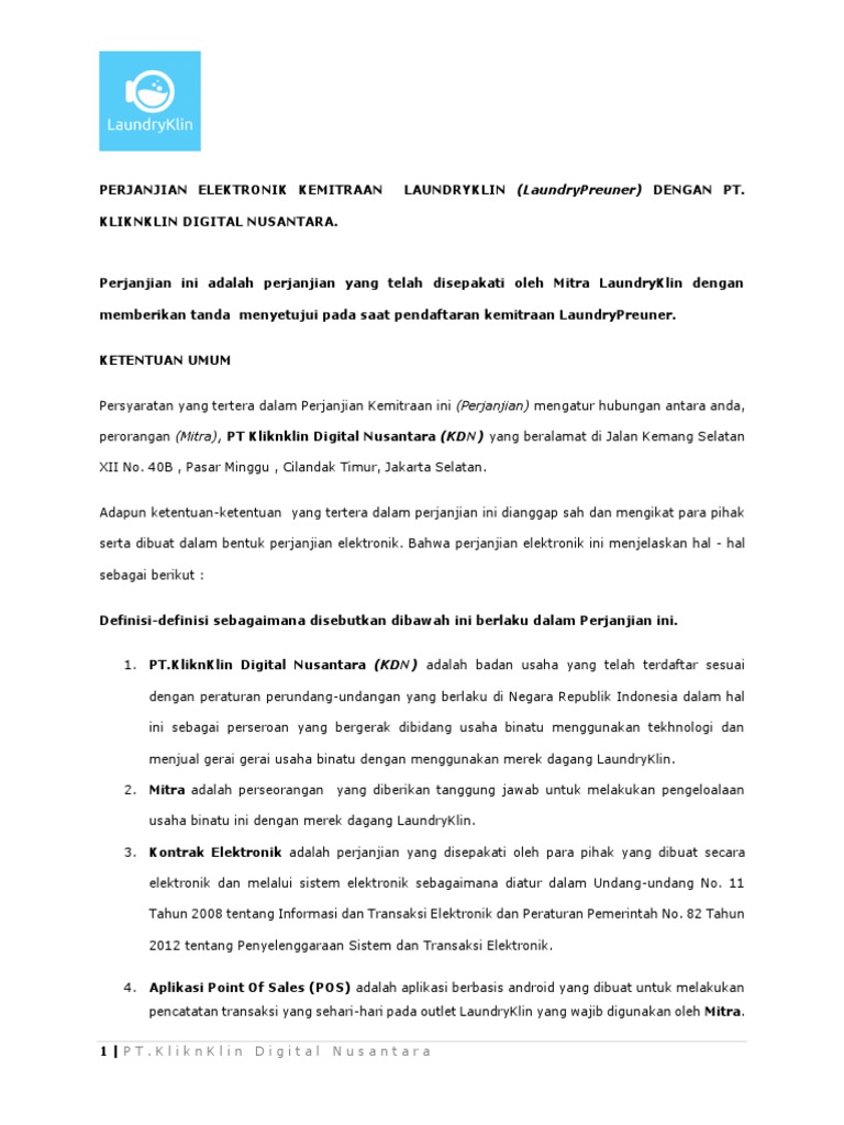 PERJANJIAN KEMITRAAN Laundry Klin PDF