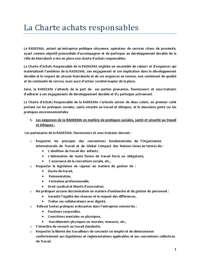 Charte des Achats Responsables RADEEMA | PDF | Environnement naturel ...