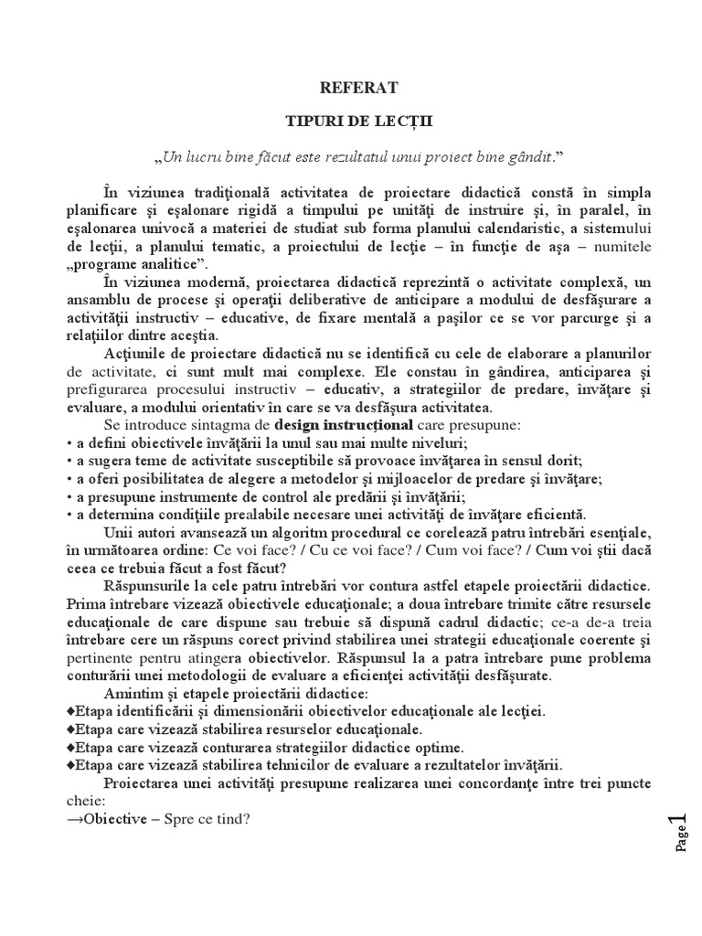 Tipuri de Lectii | PDF