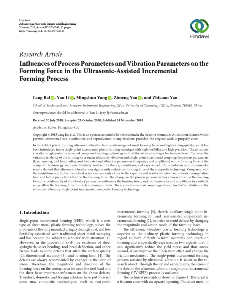 Influences of Process Parameters and Vibration Parameters On The ...