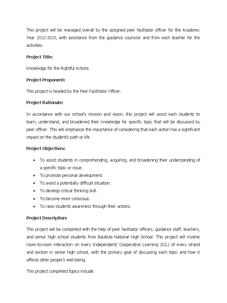 Peer Facilitation Project Overview | PDF | Sex Education | Psychology