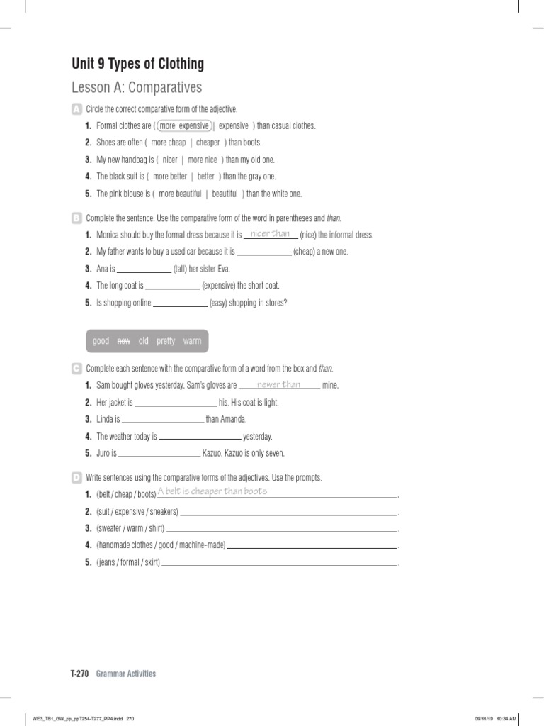 Comparative Adjective Exercises | PDF | Softlines (Retail) | Fashion