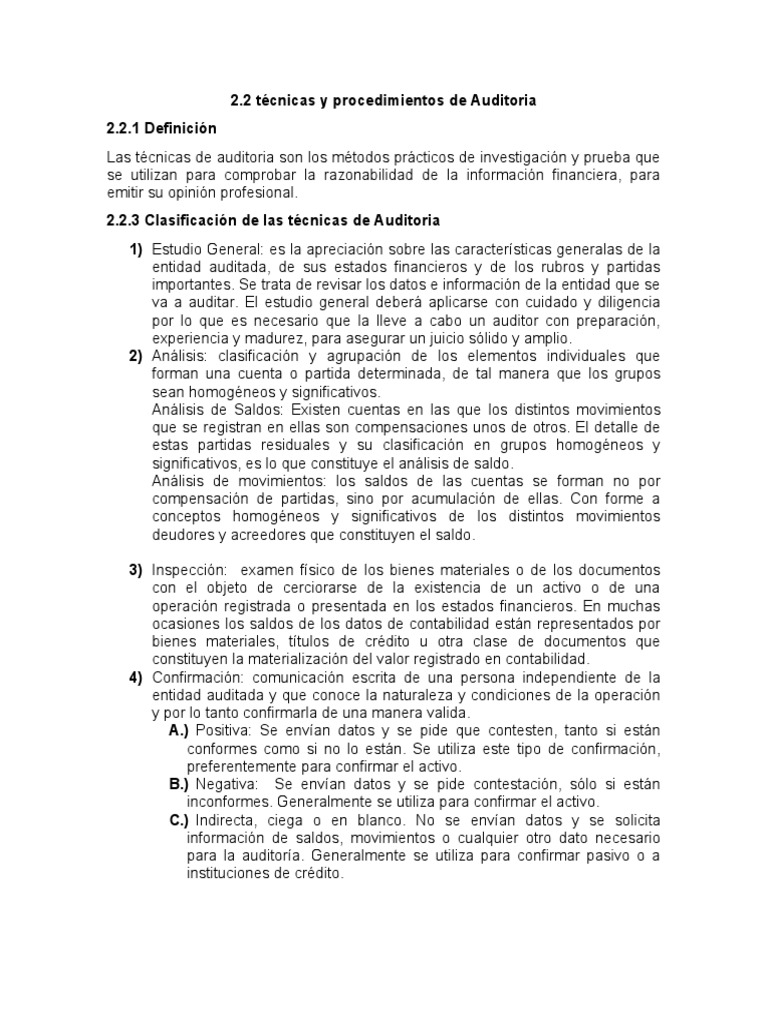 Técnicas y Procedimientos de Auditoria | PDF | Auditoría | Contabilidad