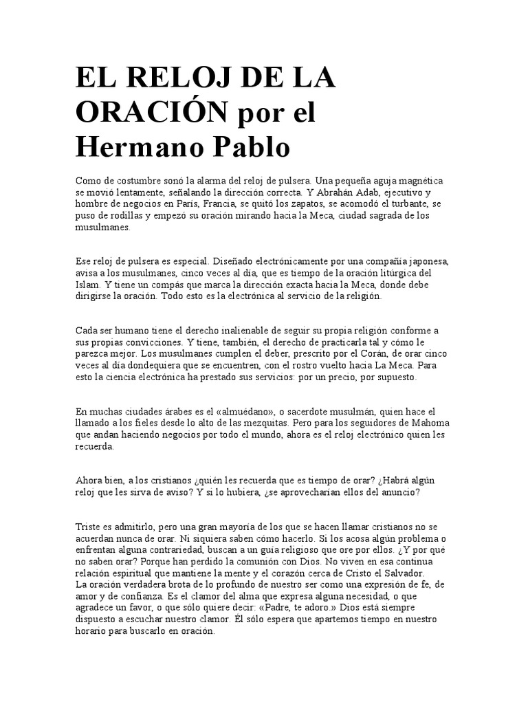 EL RELOJ DE LA ORACIÓN Por El Hermano Pablo | PDF