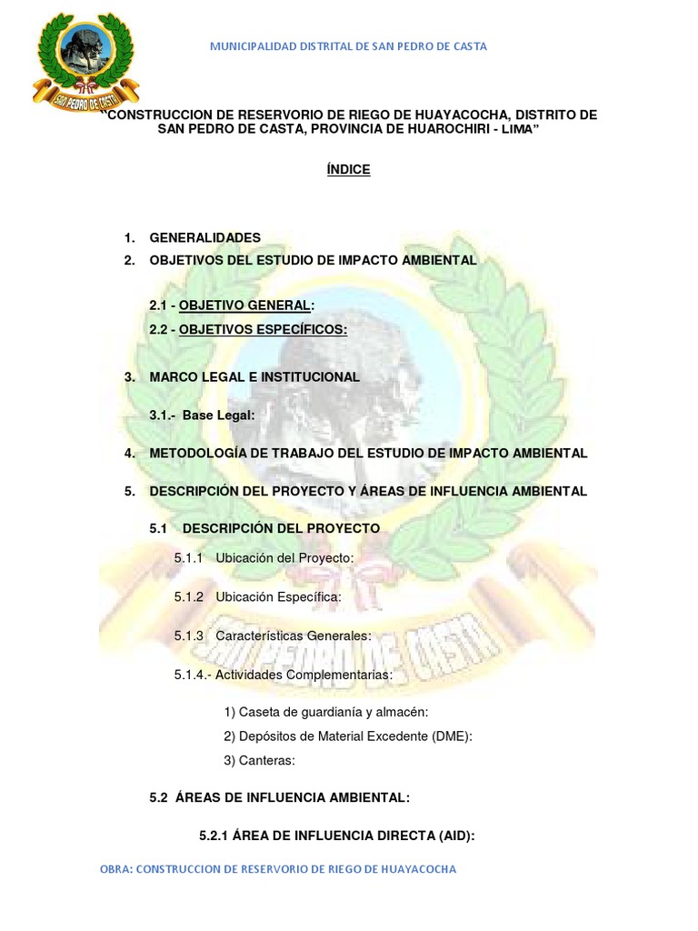 Impacto Ambiental de Reservorio Huayacocha | PDF | Evaluación de ...