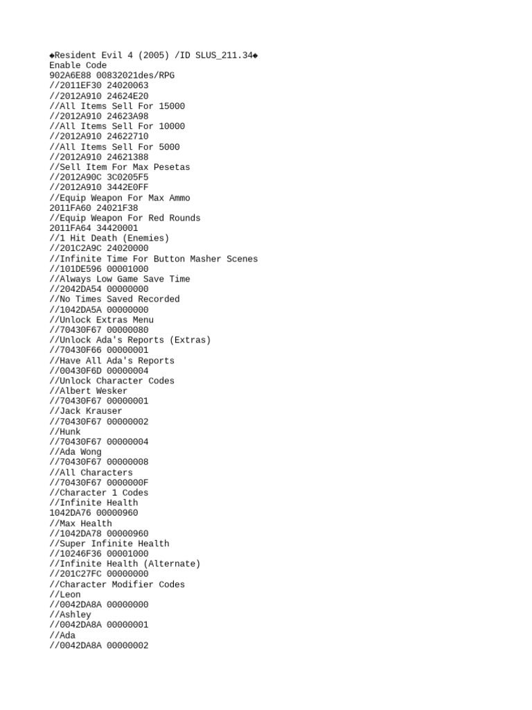 Resident evil 4 cheat code compendium unlock all extras and infinite