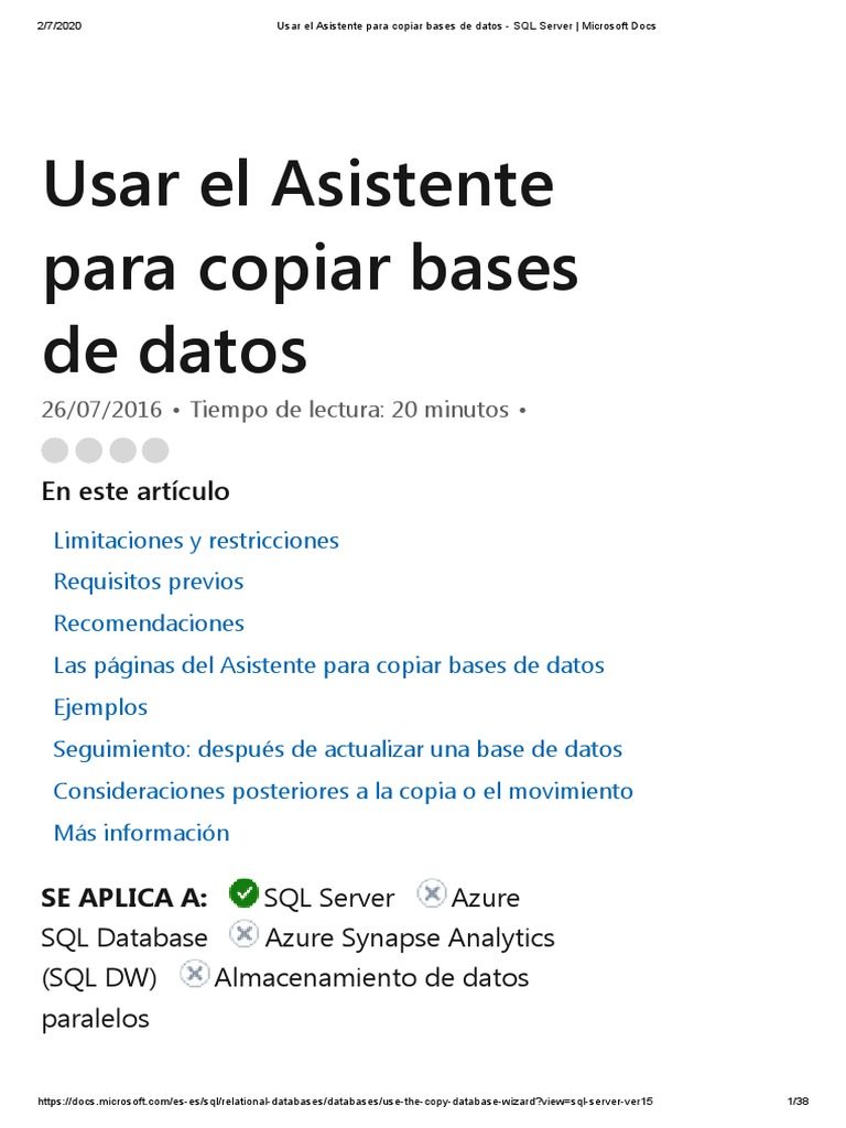 Copiar bases de datos en SQL Server | PDF | Servidor SQL de Microsoft ...