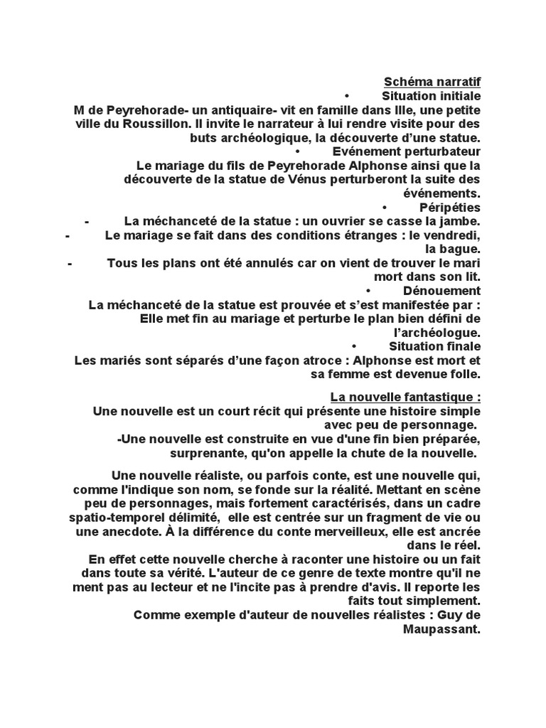 La Vénus D Ille Analyse Complète Pdf Schema Narratif | PDF | Nouvelles