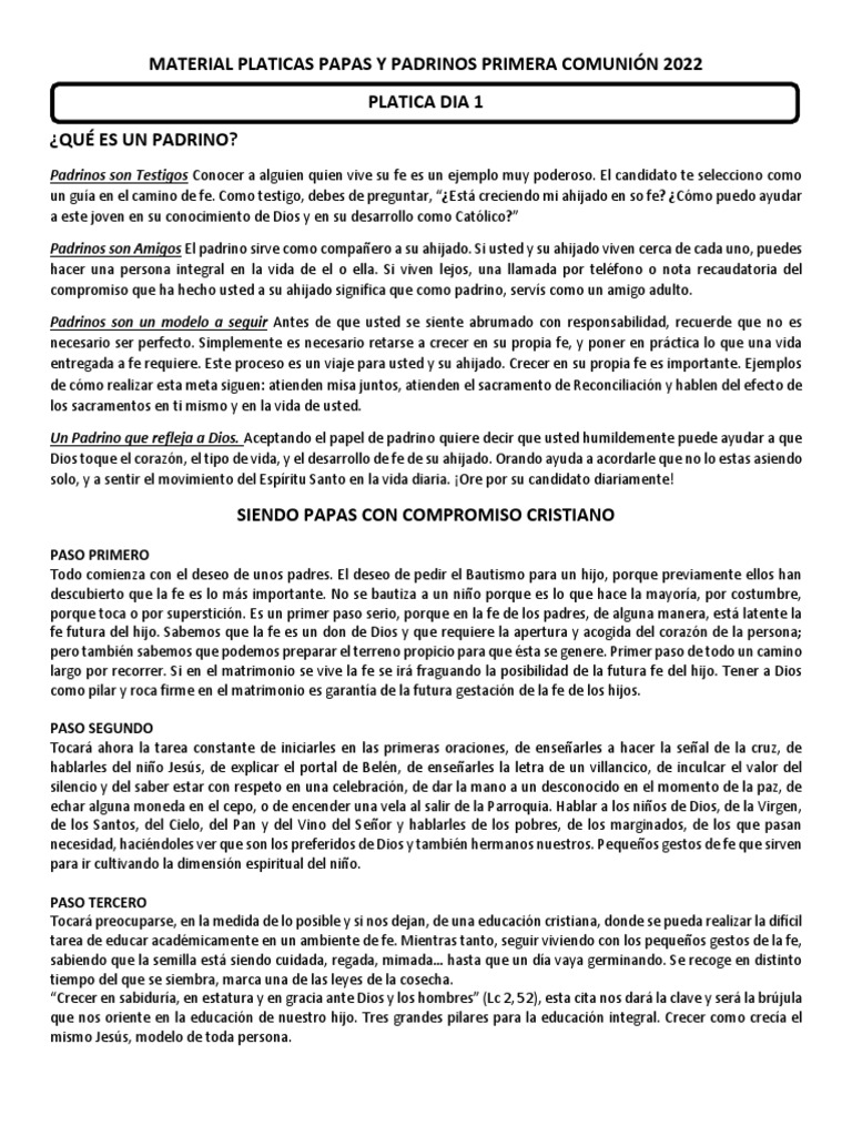 Pláticas para Padres y Padrinos de Comunión | PDF | eucaristía ...