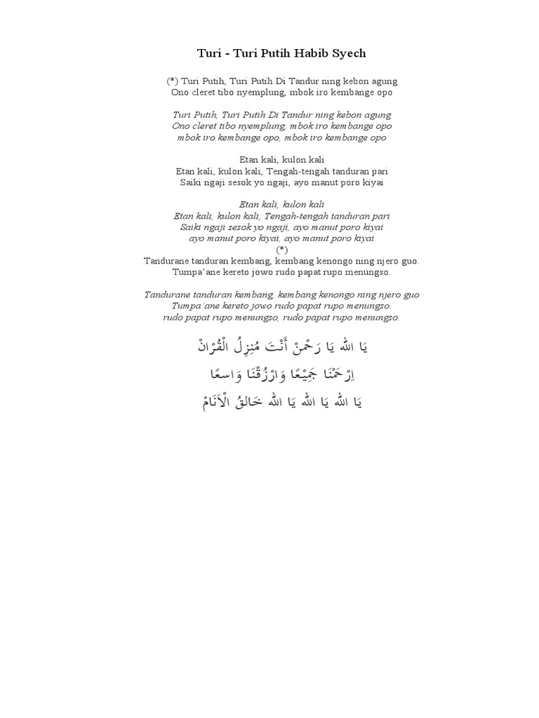 Lirik Lagu Turi Putih yang Mengharukan dan Penuh Makna