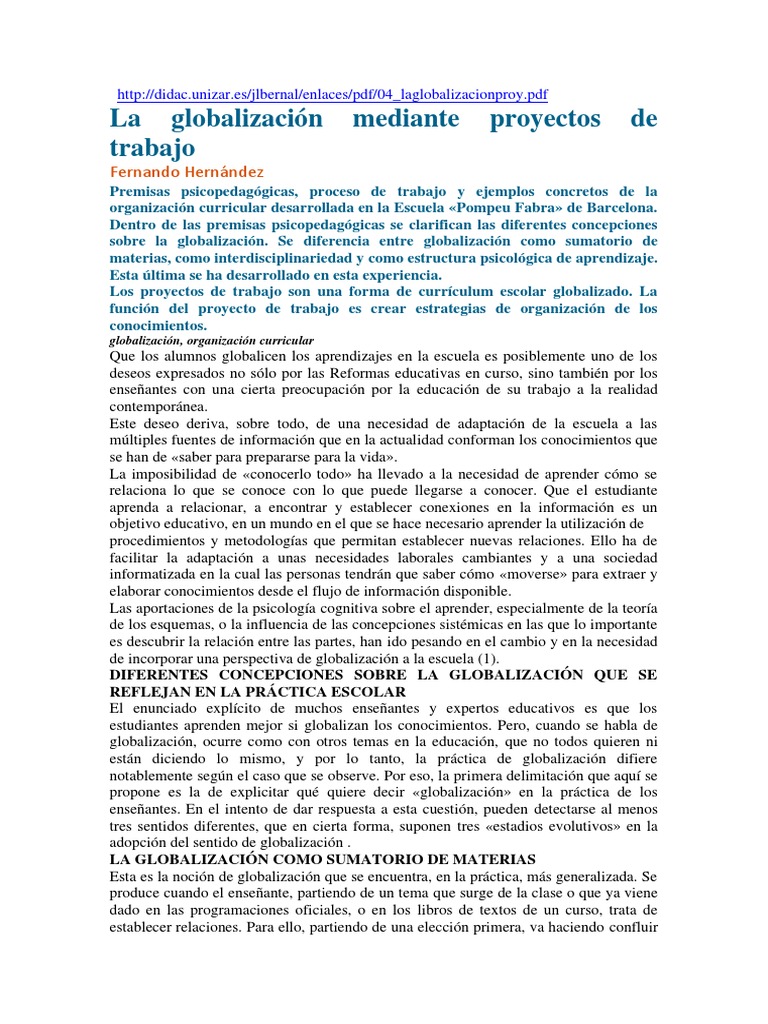 Globalización en Educación Escolar | PDF | Aprendizaje | Plan de estudios