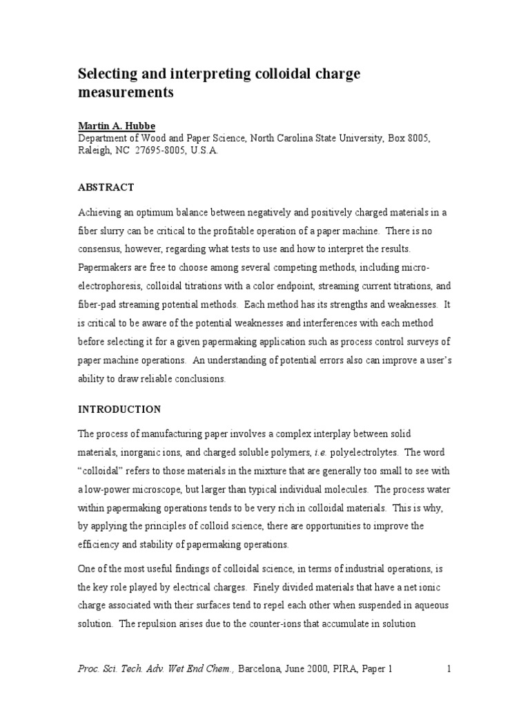 Colloidal Charge Measurement in Papermaking | PDF | Titration | Chemistry