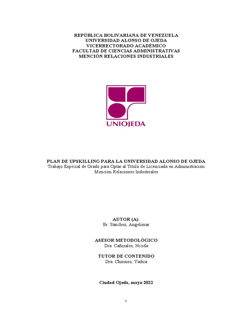 Plan de Upskilling para La Universidad Alonso de Ojeda PDF Gestión