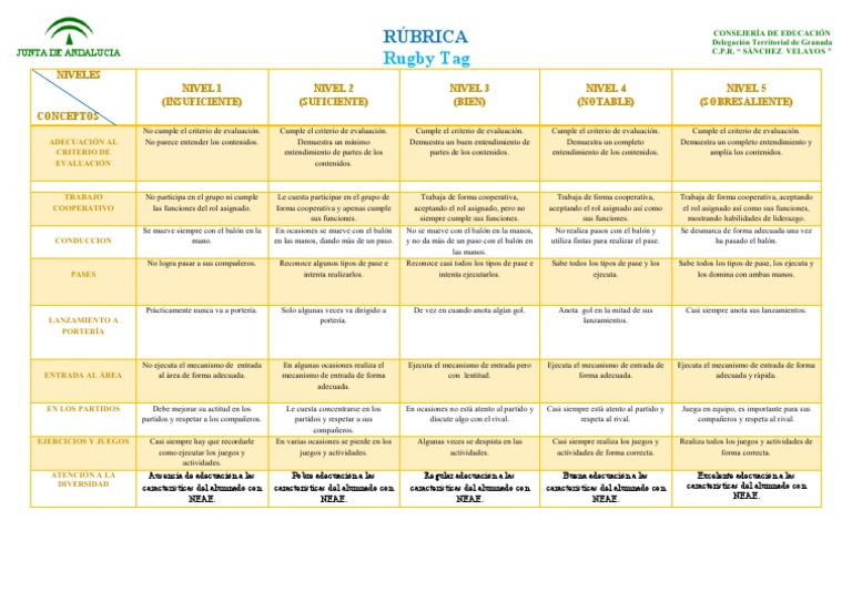 Rúbrica de Evaluación en Rugby Tag | PDF | Evaluación