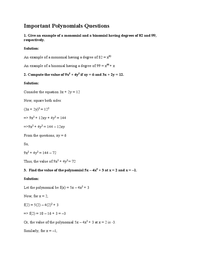 Key Polynomial Problems and Solutions | PDF | Polynomial | Elementary ...