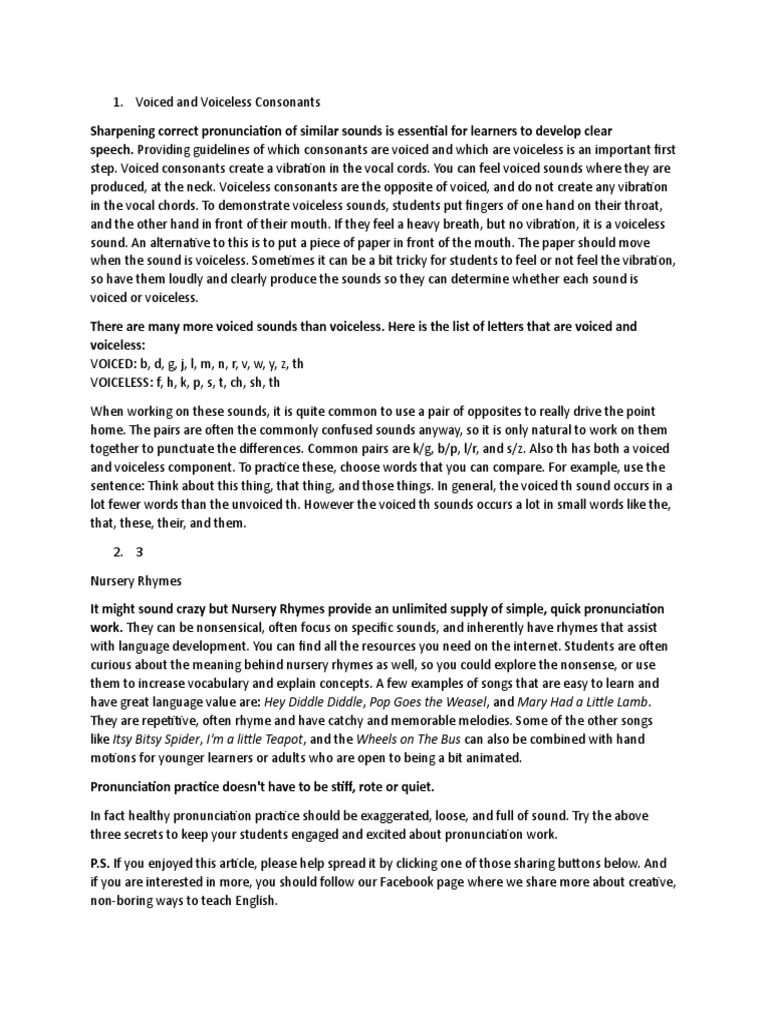 Voiced vs. Voiceless Consonants Explained | PDF | Linguistics | Human ...