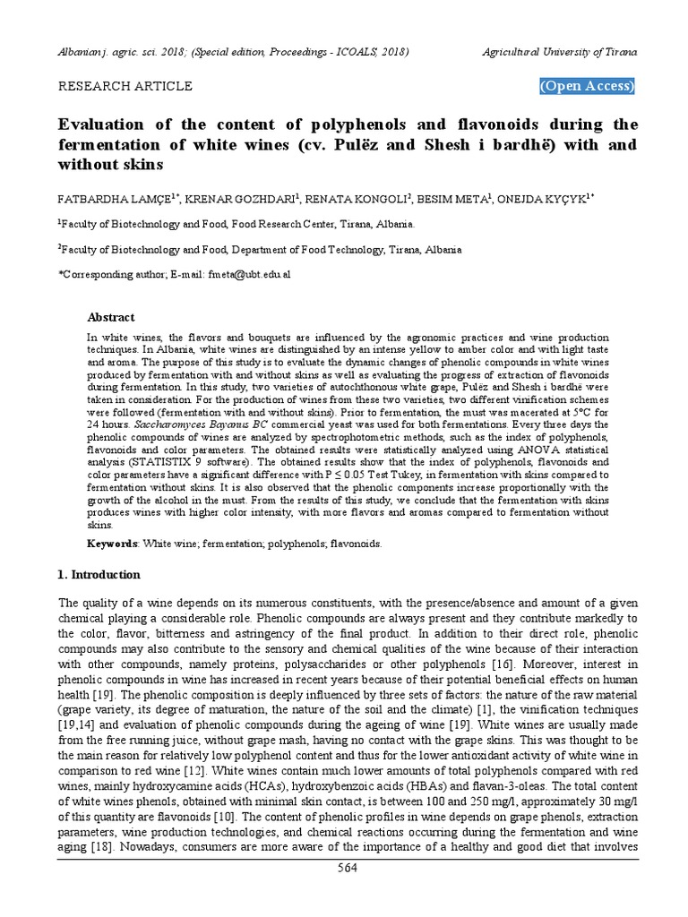 Evaluation of The Content of Polyphenols and Flavonoids During The