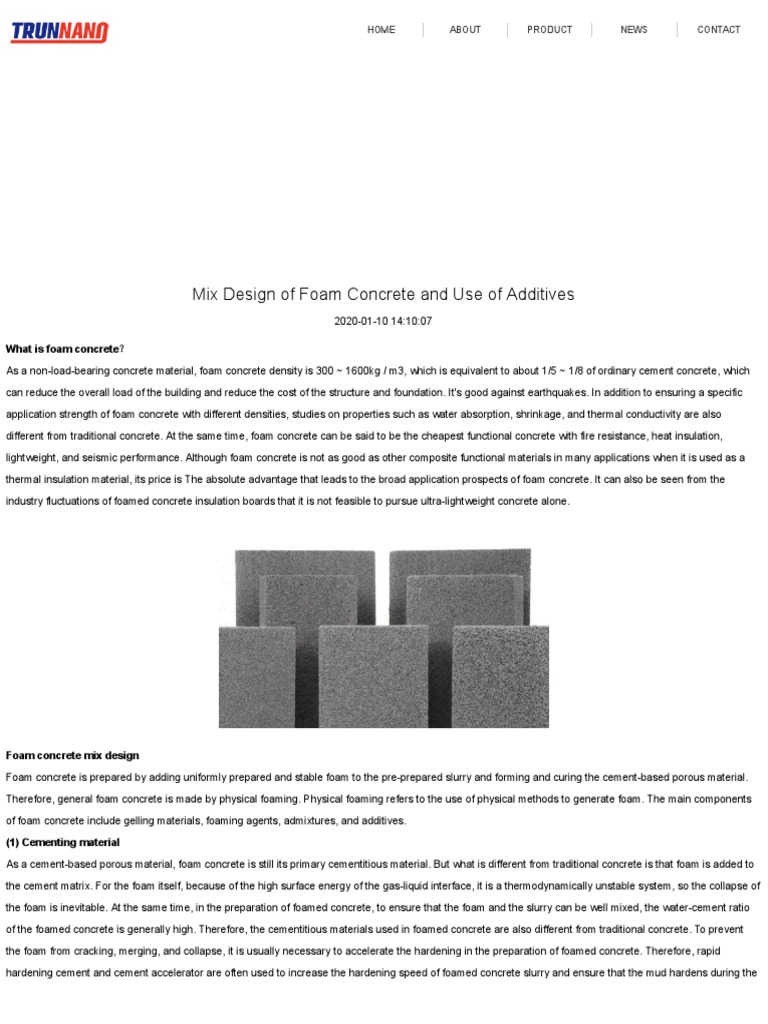 Mix Design of Foam Concrete and Use of Ad PDF Concrete Cement