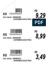 Supermercado Fran lista de preços de frutas e legumes