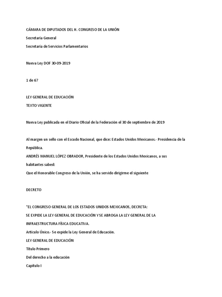 Ley General de Educación 2019 | PDF | Educación de la primera infancia ...