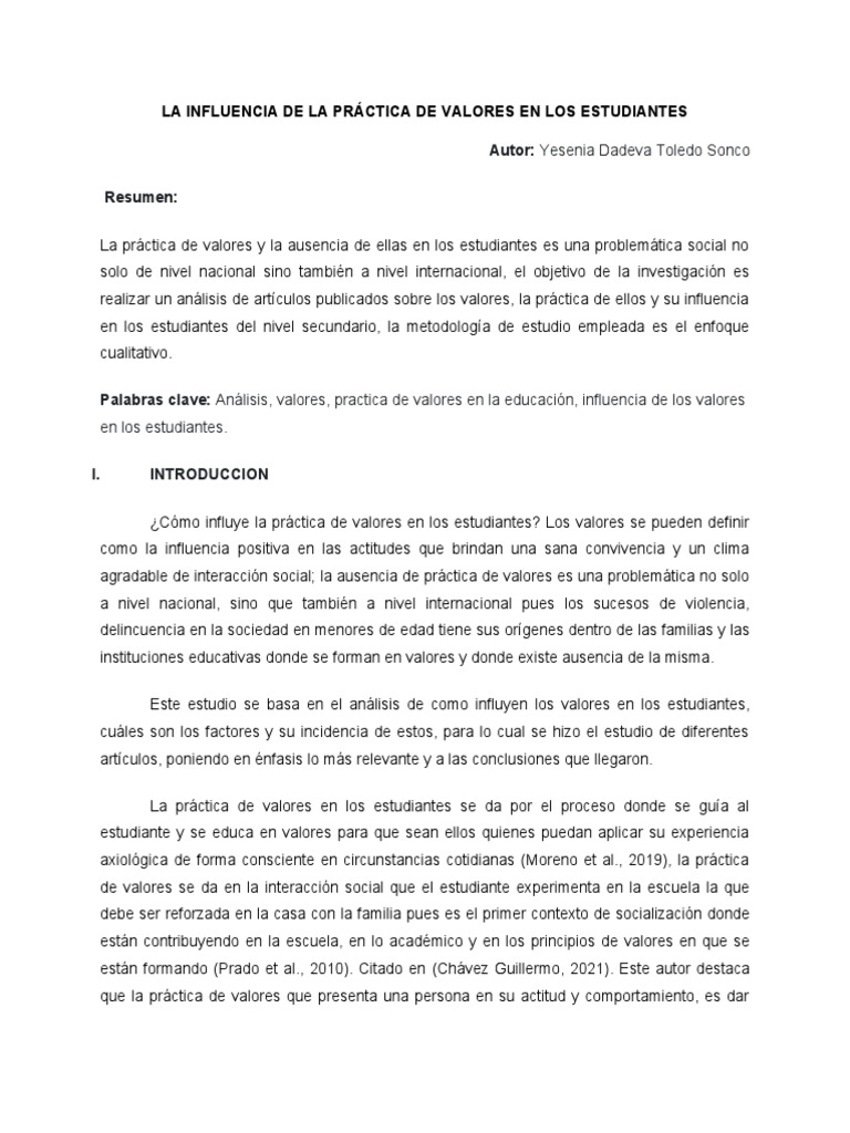 La Influencia de La Práctica de Valores en Los Estudiantes | PDF | Plan ...