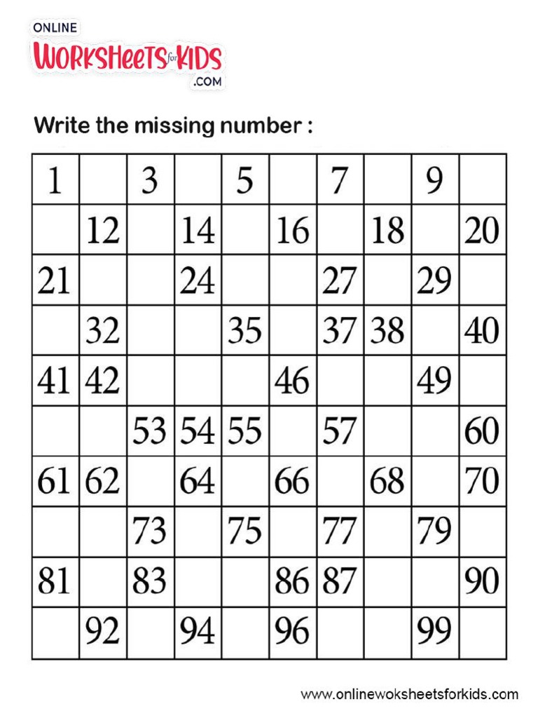 Number Chart Worksheet 8 | PDF