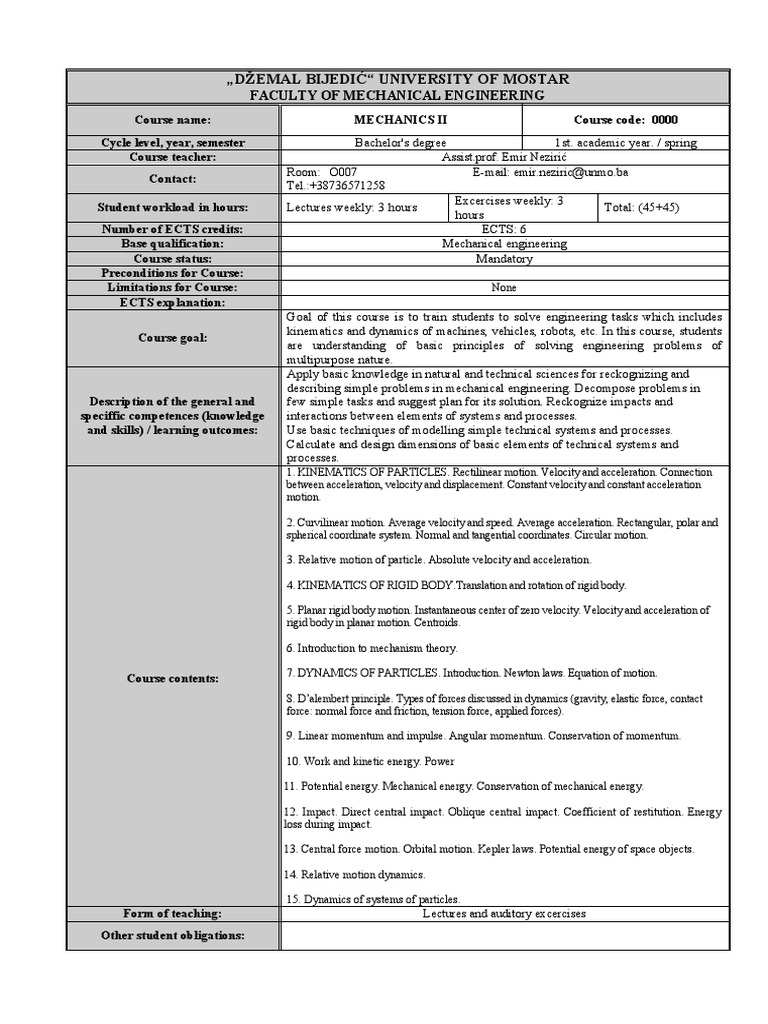 Mechanics Ii En Pdf Force Kinematics