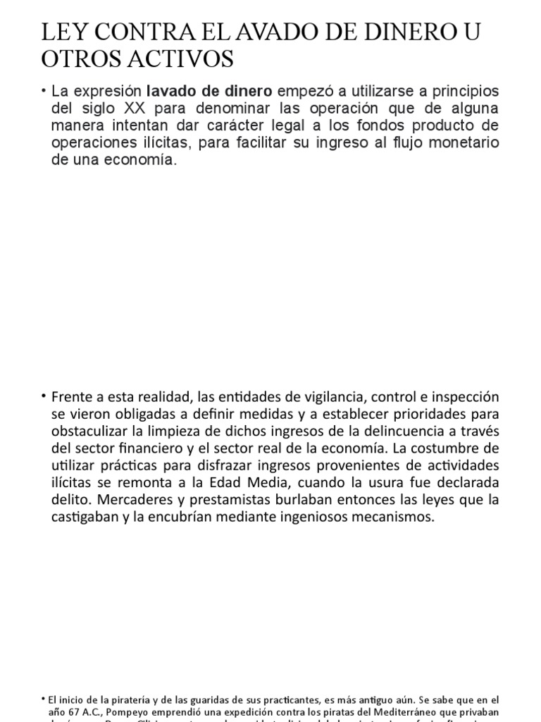 Historia Ley Contra El Lavado de Dinero U Otros Activos | PDF | Lavado ...
