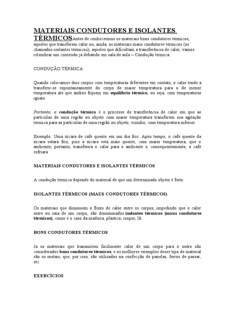 MATERIAIS CONDUTORES E ISOLANTES TÉRMICOSAntes de Conhecermos Os ...