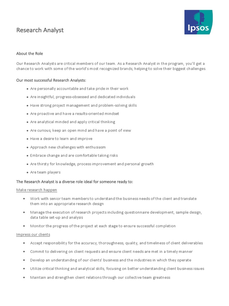 Research Analyst - Role Description | PDF | Marketing Research ...