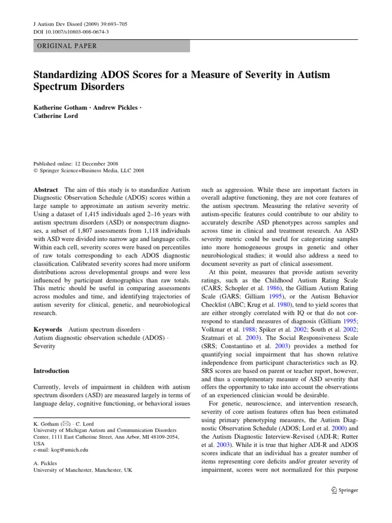 Standardizing ADOS Scores for Autism Severity | PDF | Autism Spectrum ...