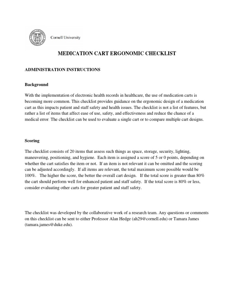 Cornell Med Cart Checklist PDF Computer Keyboard Human Factors