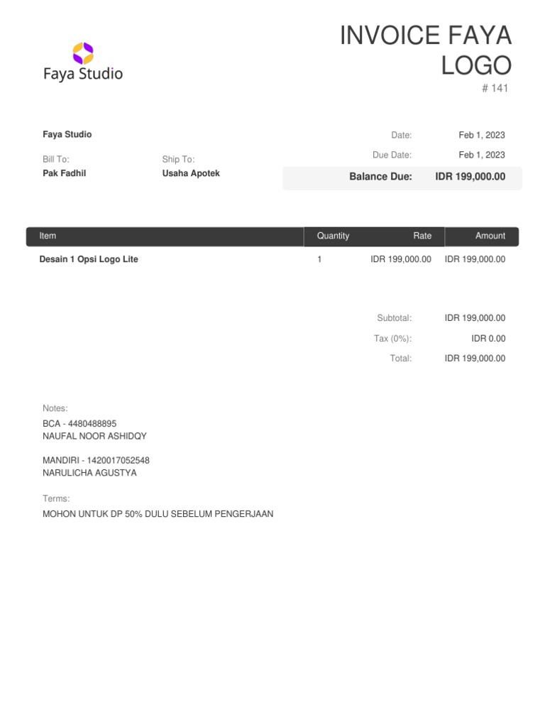 Faya Studio Invoice for Logo Design | PDF