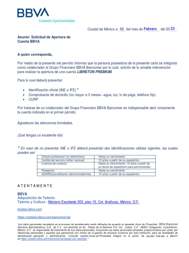 Carta Apertura de Cuenta | PDF