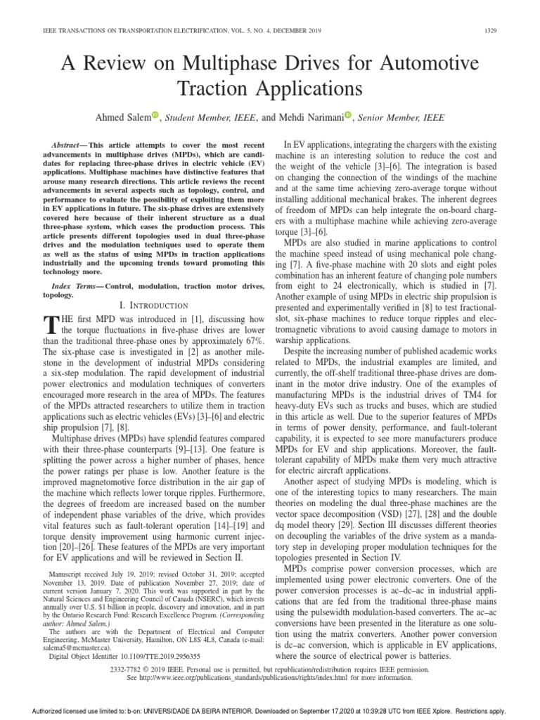 A Review On Multiphase Drives For Automotive Traction Applications