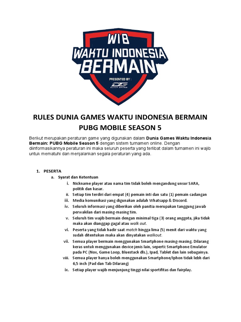 Peraturan Turnamen PUBG Mobile S5 | PDF